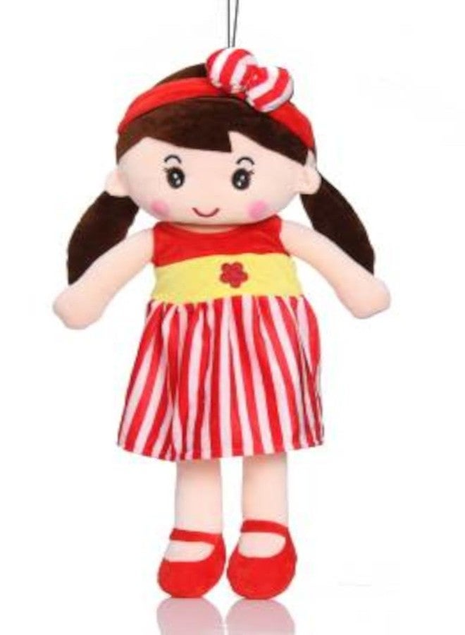 pikipo Soft Plush Doll for Girls, Red and White Striped Dress, 45 cm - Image 1
